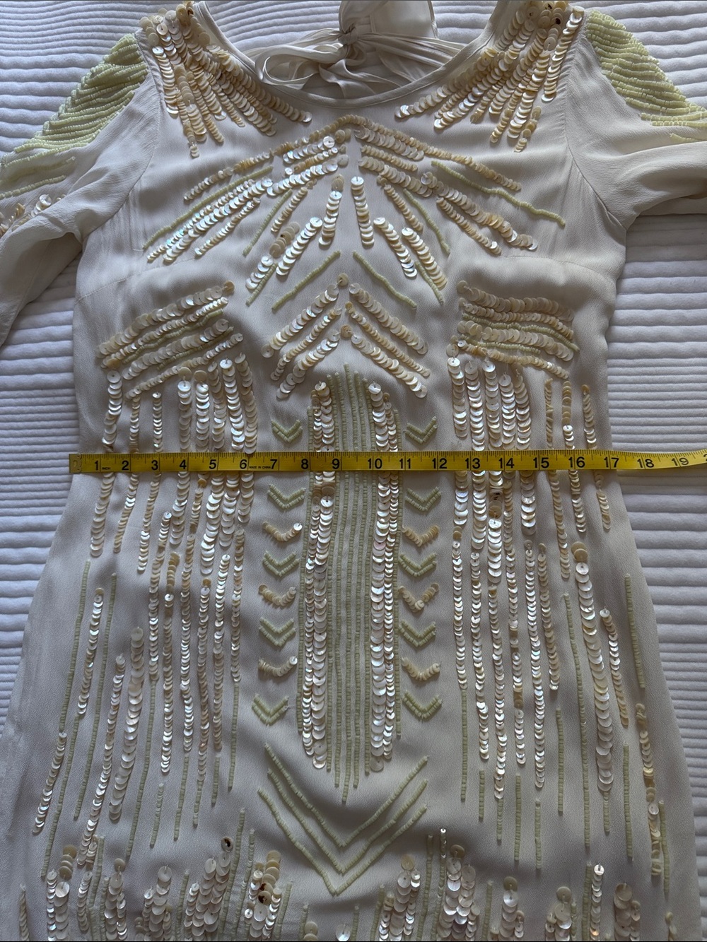FREE PEOPLE LIMITED EDITION Ivory Art Deco Embellished Mini Dress Sequin Rare - Picture 13 of 17
